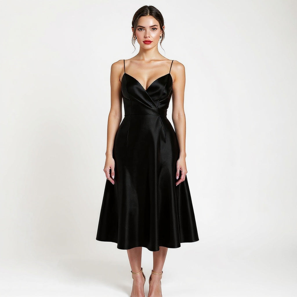 VERSHANA Elegant Satin Midi Dress — 4 ColorS