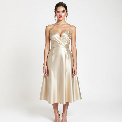 VERSHANA Elegant Satin Midi Dress — 4 ColorS